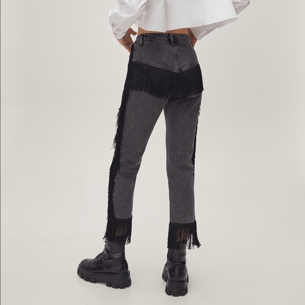 NASTYGAL fringe high-wasted black jeans